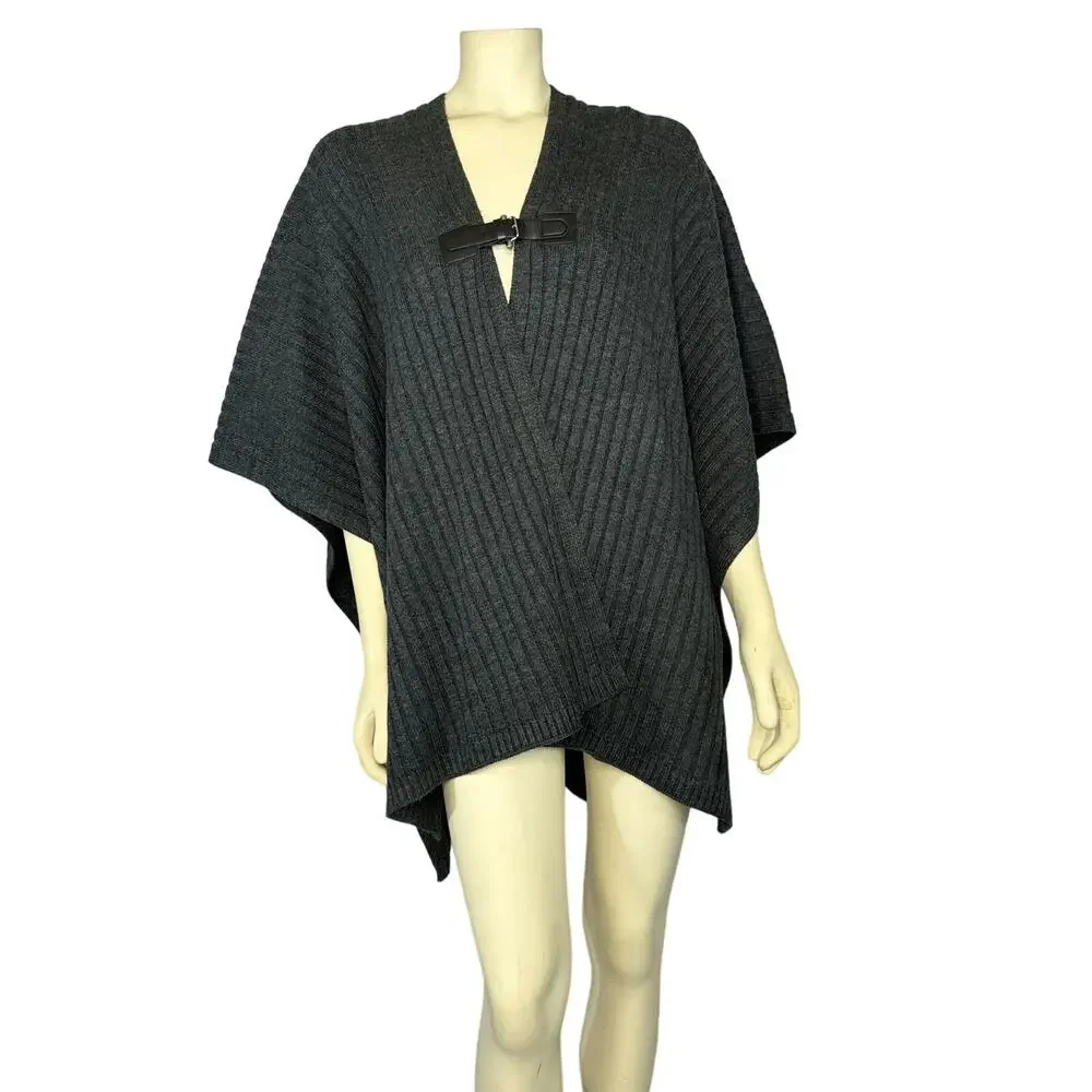 MICHAEL MICHAEL KORS Leather-Trim Poncho in charcoal size med / one size